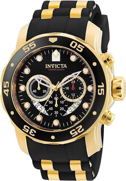 Invicta Mens PRO DIVER SCUBA Chronograph Gold Tone Black Dial Strap Watch 6981