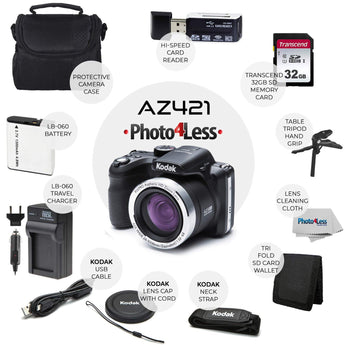 Kodak PIXPRO AZ421 Digital Camera (Black) Withcase,Memory,ExtraBattery,Tripod
