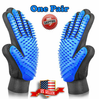 1 Pair Pet Dog Cat Hair Remover Mitt Massage Brush Deshedding Grooming Gloves.