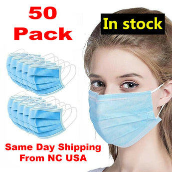 50 Pcs Non-Medical Disposable 3-Ply Earloop Mouth Cover Face Mask New in The box