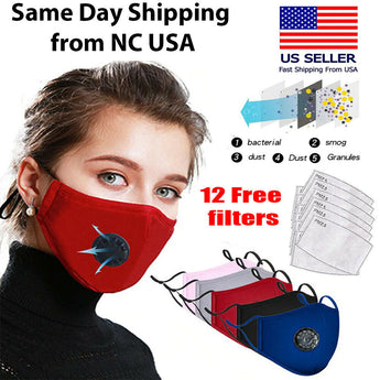 Unisex Reusable Soft Double Layer Washable Cotton Face Nose Mask with 12 Filters