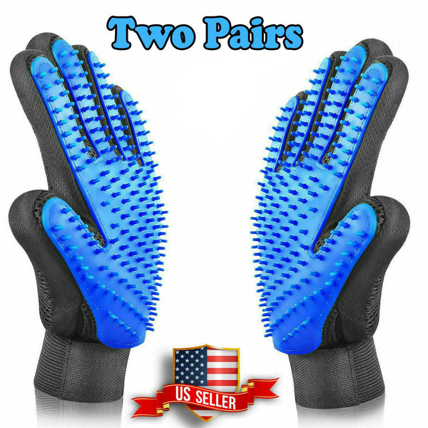 2 Pair Pet Dog Cat Hair Remover Mitt Massage Brush Deshedding Grooming Gloves