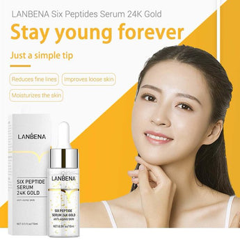 Six Peptides 24k Gold Collagen Hyaluronic Acid Anti-Aging Skin Care Serum 15ml