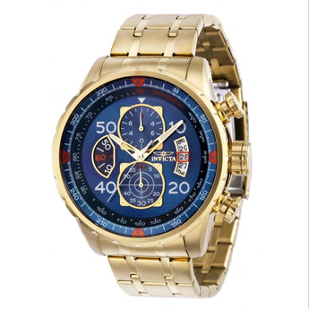 Invicta Men's Aviator Analog Quartz Chronograph Watch 48 MM Case Gold Blue Dial