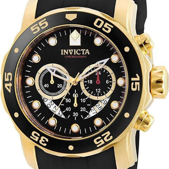 Invicta Mens PRO DIVER SCUBA Chronograph Gold Tone Black Dial Strap Watch 6981