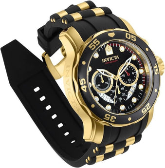 Invicta Mens PRO DIVER SCUBA Chronograph Gold Tone Black Dial Strap Watch 6981