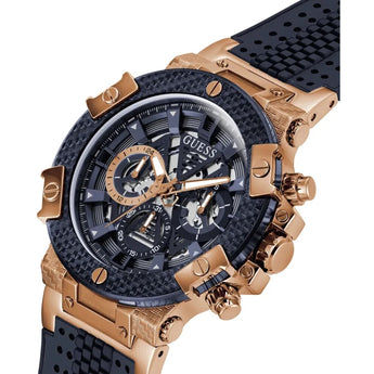 Guess Men's Rose Gold-Tone Navy , Silicone Strap, Multi-Function 46 MM