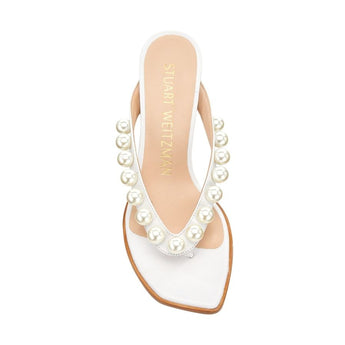 Stuart Weitzman Goldie 50 Sandal Embellished Leather BlockHeel Thong Sandals 8 B