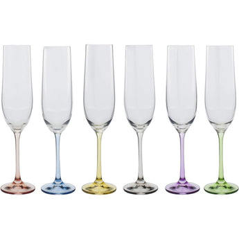 Bohemia Stemmed Crystal Champagne Flutes Set of 6 - Lead Free Rainbow Drinkware