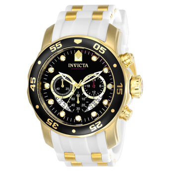 Invicta Mens Pro Diver SCUBA Chronograph 18Kt Gold Black Dial White Strap Watch