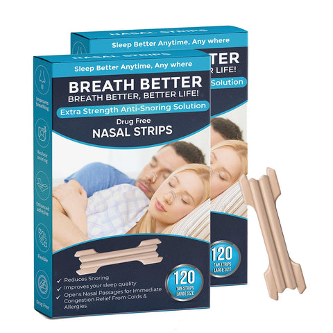 240 Breath Better Large Tan Nasal Strips, Extra Strength Anti Snoring Solution