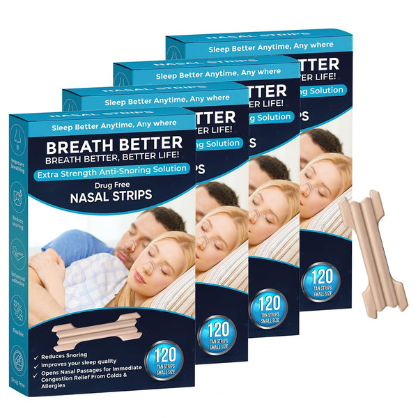 Breath Better 480 Small Tan Nasal Strips, Extra Strength Anti Snoring Solution