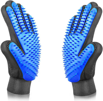 Pet Grooming Glove - Gentle Deshedding Brush Glove - Efficient Pet Hair Remover Mitt - Massage Tool with Enhanced Five Finger Design - Perfect for Dogs & Cats with Long & Short Fur