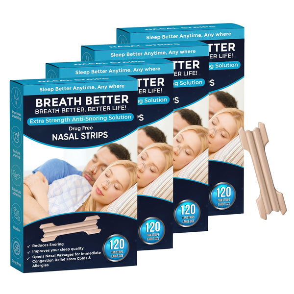 480 Breath Better Large Tan Nasal Strips, Extra Strength Anti Snoring Solution