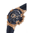Guess Men's Rose Gold-Tone Navy , Silicone Strap, Multi-Function 46 MM