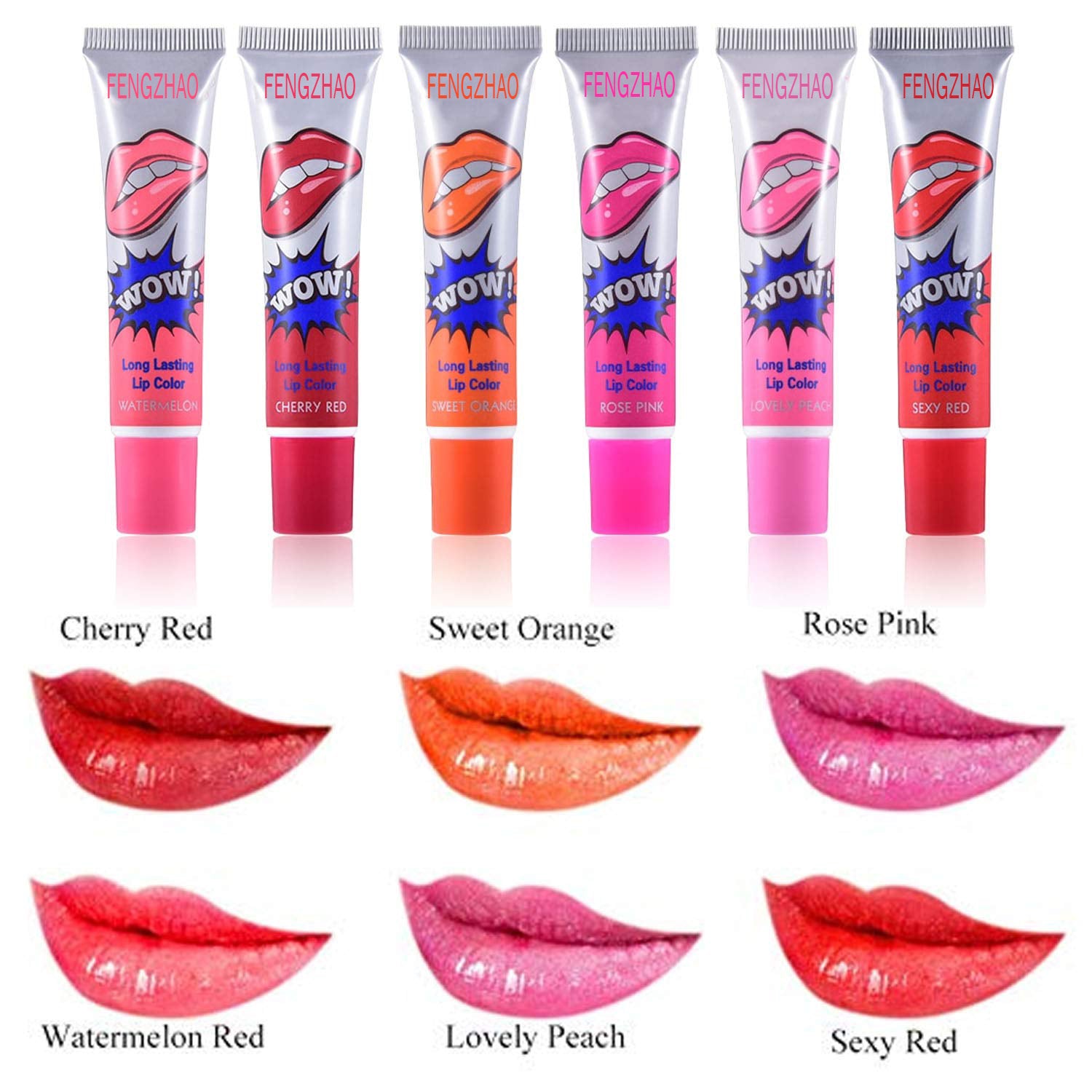 FENGZHAO 6 Colors Lip Gloss Tattoo Lip Stain Peel Off Mask Tint Long
