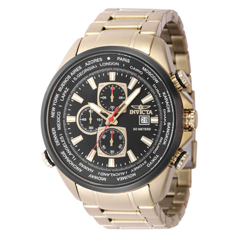Invicta Men's Aviator Analog Quartz Chronograph Watch 50MM Case Gold Black Dial