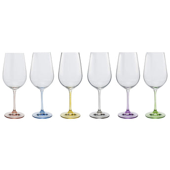 Bohemia Crystal Set 6 White Wine Crystal Glasses Colored Stems 550ML/18.6 oz