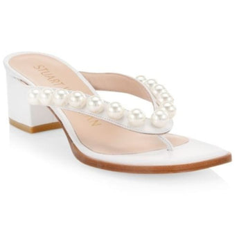 Stuart Weitzman Goldie 50 Sandal Embellished Leather BlockHeel Thong Sandals 8 B