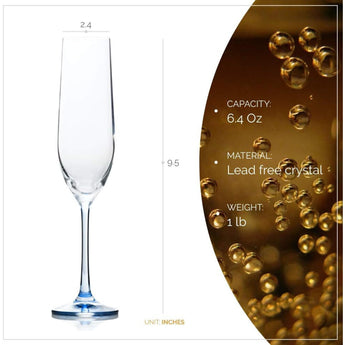 Bohemia Stemmed Crystal Champagne Flutes Set of 6 - Lead Free Rainbow Drinkware
