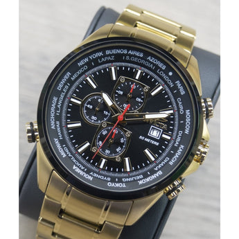 Invicta Men's Aviator Analog Quartz Chronograph Watch 50MM Case Gold Black Dial