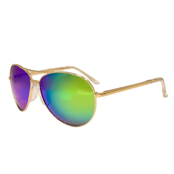 JiMarti P16 - No Tangle - Polarized Aviator Mirrored Sunglasses Gold/Emerald