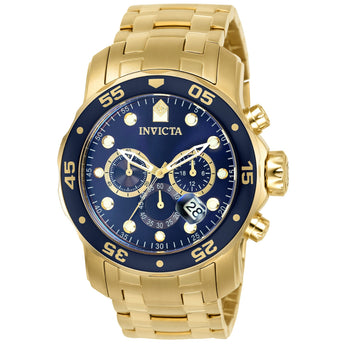 Invicta Pro Diver Scuba 18kt Gold Plated Steel Chronograph Blue 48mm Watch New