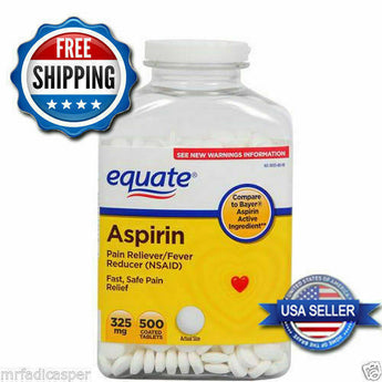 325mg Back Muscle Pain Reliever/Fever Reducer Equate Aspirin Tablets 500 Ct