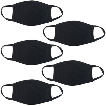 5 Pack - Black 93.7% Cotton Face Mask Reusable Protective Cover Facemask USA