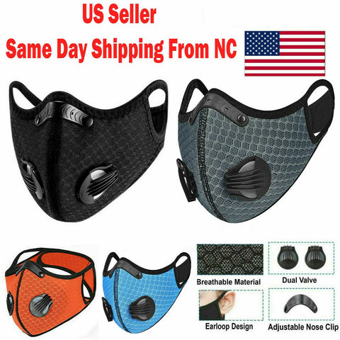 Reusable Face Mask With Active Carbon Filter Breathing Valves Cycling Mesh