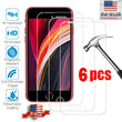 6 Pack Tempered Glass Screen Protector for iPhone 13 12 11 Pro Max XR XS 8 Plus
