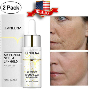 2 PACK Six Peptides 24k Gold Collagen Hyaluronic Acid Anti-Aging Skin Care Serum