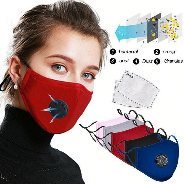 50 Pack Reusable Washable Haze Pollution Cotton Face Mask with 2 Filters Navy