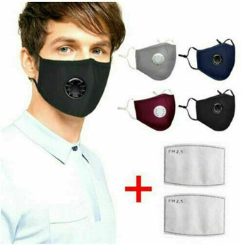 Cotton Face Mask Reusable Air Purifying Washable Mask Haze Pollution+ 2 Filters