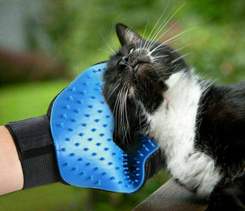 Pet Grooming Glove Dog Cat Gentle Deshedding Hair Fur Removal + Training Whistle