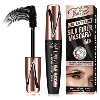 4D Pure Silk Fiber Lash Mascara [Ultra Black Volume and Length], Longer & Thicker Eyelashes, Waterproof, Long Lasting, Instant & Very Easy to Apply, Smudge-proof, Hypoallergenic, Cruelty & Paraben Free VeniCare