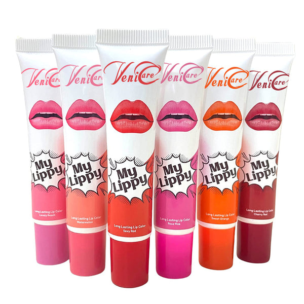 VeniCare my lippy Six Luscious Peel-Off Colored Long Lasting Waterproof Lip Stain Gloss 6 Pack